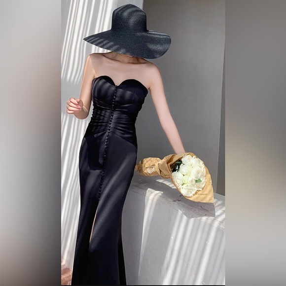 High end evening dress high-end texture celebrity tube top black elegant AMZ06 - Picture 3 of 14